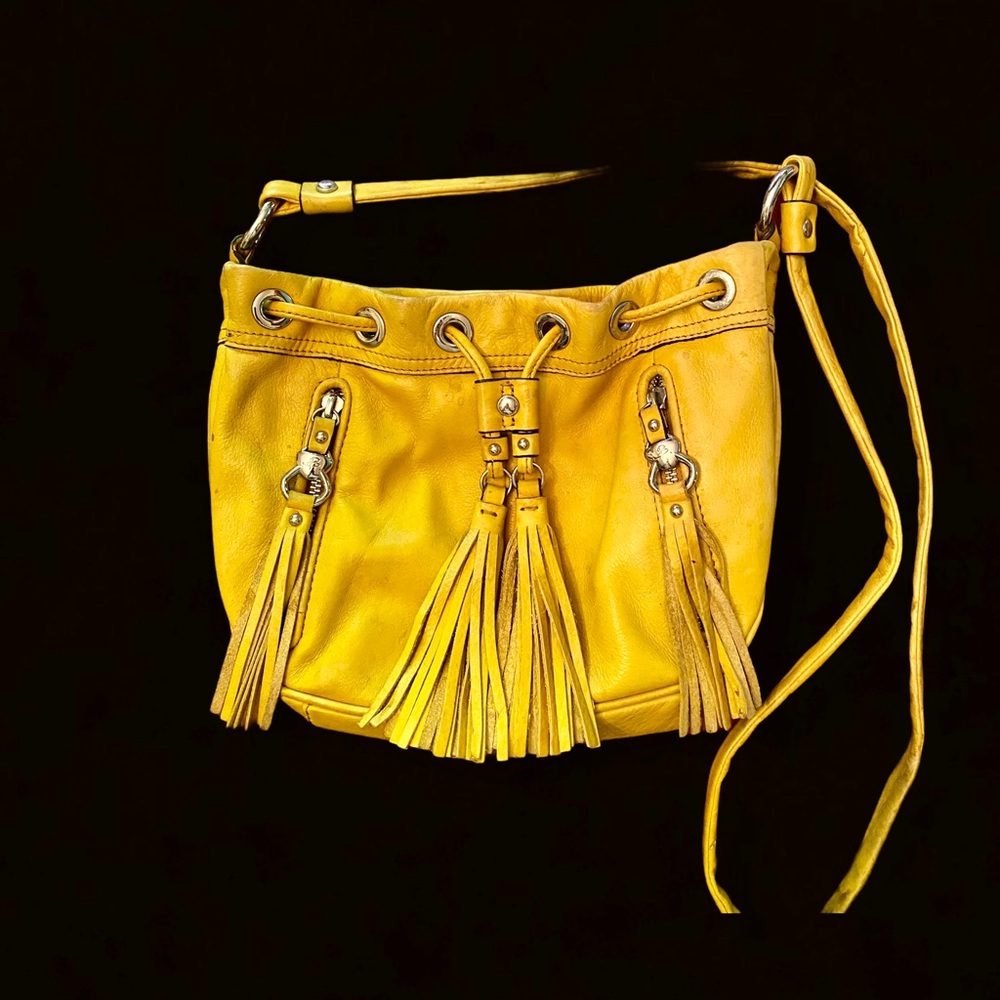 Yellow B. Makowsky Crossbody Bag w Tassels
